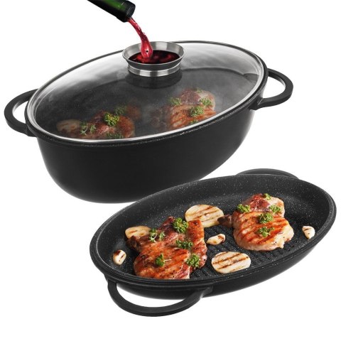 Brytfanna 3w1 granitowa / garnek z pokrywą patelnia grillowa 10 l GRANDE Brytfanna 3w1 granitowa / garnek z pokrywą patelnia grillowa 10 l GRANDE