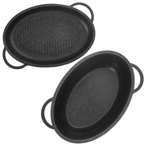 Brytfanna granitowa owalna do pieczenia smażenia patelnia grillowa 2w1 10 l GRANDE Brytfanna granitowa owalna do pieczenia smażenia patelnia grillowa 2w1 10 l GRANDE
