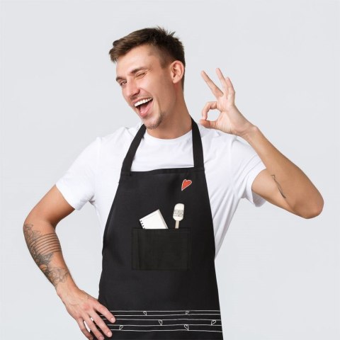 Fartuch kuchenny z kieszonką bawełniany wiązany czarny serduszka Fartuch kuchenny z kieszonką bawełniany wiązany czarny serduszka