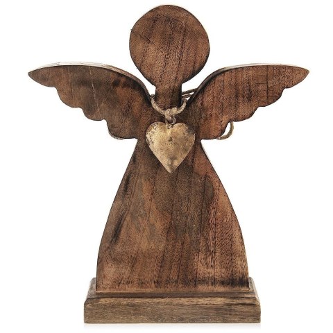 Figurka anioła drewniana z metalowym złotym sercem 27x30 cm Figurka anioła drewniana z metalowym złotym sercem 27x30 cm