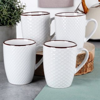 Kubki Ceramiczne Białe do Kawy Herbaty Zestaw Ozdobny VILDE 400 ml 4 szt.
