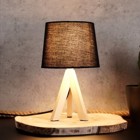 Lampa stołowa z kloszem abażurem lampka nocna czarna drewniana 30x14cm Lampa stołowa z kloszem abażurem lampka nocna czarna drewniana 30x14cm