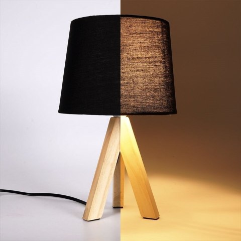 Lampa stołowa z kloszem abażurem lampka nocna czarna drewniana 30x14cm Lampa stołowa z kloszem abażurem lampka nocna czarna drewniana 30x14cm