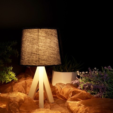 Lampa stołowa z kloszem abażurem lampka nocna czarna drewniana 30x14cm Lampa stołowa z kloszem abażurem lampka nocna czarna drewniana 30x14cm