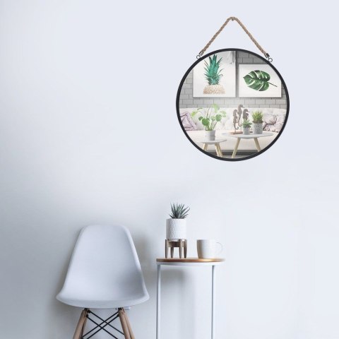 Lustro okrągłe na sznurku pasku czarne loft 41 cm Lustro okrągłe na sznurku pasku czarne loft 41 cm
