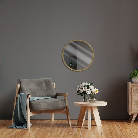 Lustro w złotej drewnianej ramie okrągłe ścienne złote łazienkowe do salonu 30 cm Lustro w złotej drewnianej ramie okrągłe ścienne złote łazienkowe do salonu 30 cm