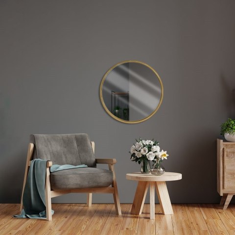 Lustro w złotej drewnianej ramie okrągłe ścienne złote łazienkowe do salonu 40 cm Lustro w złotej drewnianej ramie okrągłe ścienne złote łazienkowe do salonu 40 cm
