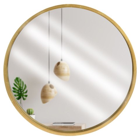Lustro w złotej drewnianej ramie okrągłe ścienne złote łazienkowe do salonu 50 cm Lustro w złotej drewnianej ramie okrągłe ścienne złote łazienkowe do salonu 50 cm