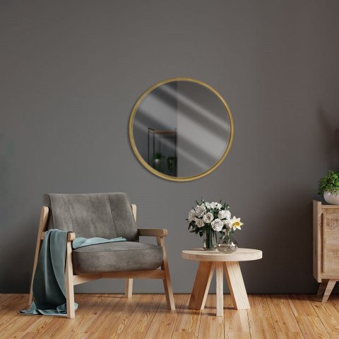 Lustro w złotej drewnianej ramie okrągłe ścienne złote łazienkowe do salonu 50 cm Lustro w złotej drewnianej ramie okrągłe ścienne złote łazienkowe do salonu 50 cm