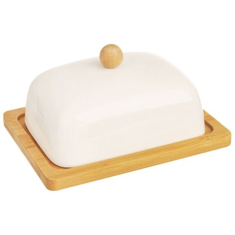 Maselniczka porcelanowa bambusowa biała z pokrywką maselnica pojemnik na masło Maselniczka porcelanowa bambusowa biała z pokrywką maselnica pojemnik na masło