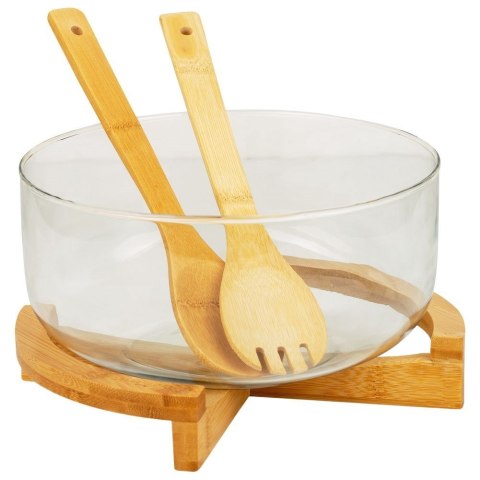 Miska szklana bambusowa z łyżkami do sałaty sałatek 24 cm | 5 l Miska szklana bambusowa z łyżkami do sałaty sałatek 24 cm | 5 l