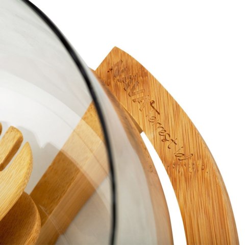 Miska szklana bambusowa z łyżkami do sałaty sałatek 24 cm | 5 l Miska szklana bambusowa z łyżkami do sałaty sałatek 24 cm | 5 l