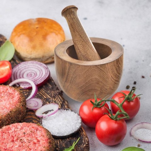 Moździerz drewniany kuchenny z tłuczkiem do ucierania przypraw ziół orzechów duży 13,5 cm Moździerz drewniany kuchenny z tłuczkiem do ucierania przypraw ziół orzechów duży 13,5 cm