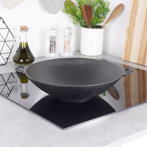 Patelnia żeliwna wok talerz żeliwny z dwoma uchwytami okrągła 30 cm Patelnia żeliwna wok talerz żeliwny z dwoma uchwytami okrągła 30 cm