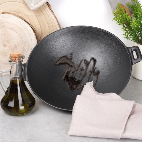 Patelnia żeliwna wok talerz żeliwny z dwoma uchwytami okrągła 30 cm Patelnia żeliwna wok talerz żeliwny z dwoma uchwytami okrągła 30 cm
