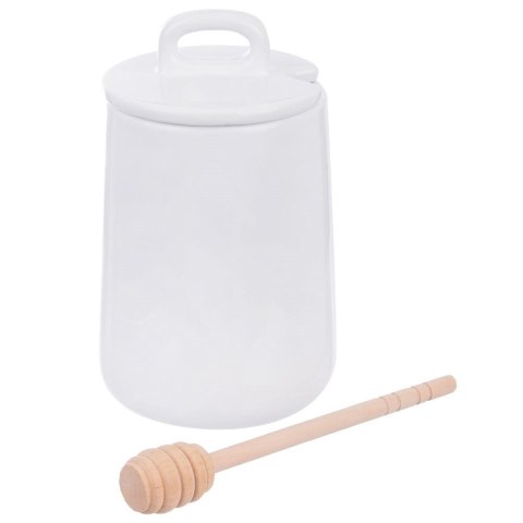 Pojemnik porcelanowy na miód do miodu z pokrywką i łyżeczką pałką 470 ml Pojemnik porcelanowy na miód do miodu z pokrywką i łyżeczką pałką 470 ml