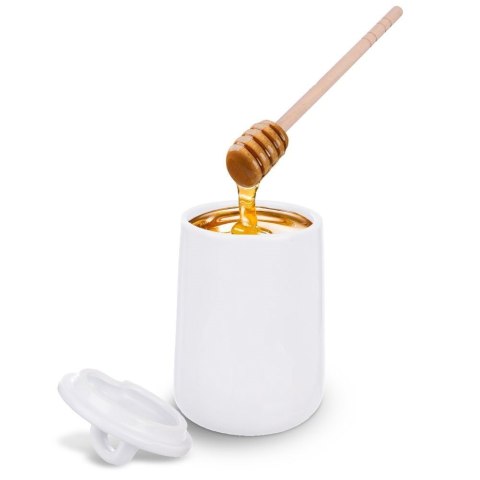 Pojemnik porcelanowy na miód do miodu z pokrywką i łyżeczką pałką 470 ml Pojemnik porcelanowy na miód do miodu z pokrywką i łyżeczką pałką 470 ml