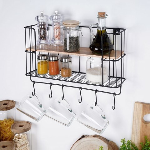 Półka ścienna metalowa z wieszakami 41x12x25,5 cm Półka ścienna metalowa z wieszakami 41x12x25,5 cm