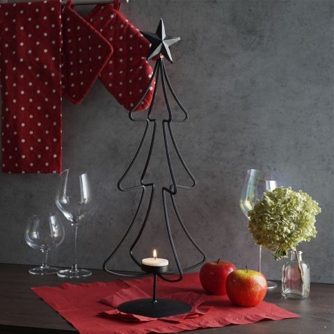 Świecznik choinka na tealight metalowy podstawka pod świeczkę czarny loft święta 55 cm Świecznik choinka na tealight metalowy podstawka pod świeczkę czarny loft święta 55 cm