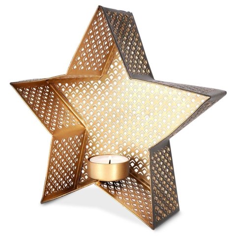 Świecznik na świeczkę tealight aluminiowy złoty czarny gwiazda 21x20 cm Świecznik na świeczkę tealight aluminiowy złoty czarny gwiazda 21x20 cm