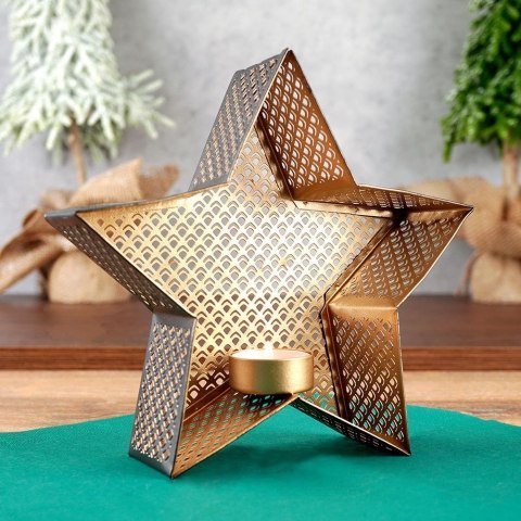Świecznik na świeczkę tealight aluminiowy złoty czarny gwiazda 21x20 cm Świecznik na świeczkę tealight aluminiowy złoty czarny gwiazda 21x20 cm