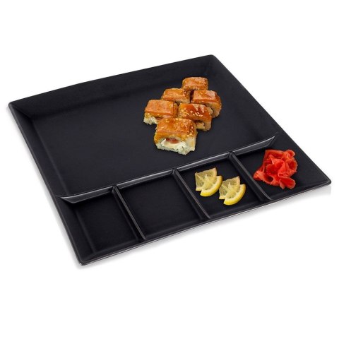 Talerz obiadowy dzielony na przekąski porcelanowy czarny 25x25 cm Talerz obiadowy dzielony na przekąski porcelanowy czarny 25x25 cm