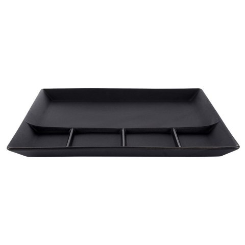 Talerz obiadowy dzielony na przekąski porcelanowy czarny 25x25 cm Talerz obiadowy dzielony na przekąski porcelanowy czarny 25x25 cm