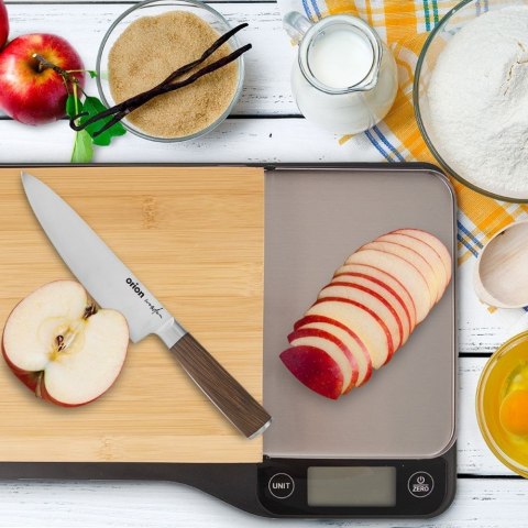 Waga kuchenna z deską bambusową i stalową tacą duża płaska elektroniczna 5kg Waga kuchenna z deską bambusową i stalową tacą duża płaska elektroniczna 5kg