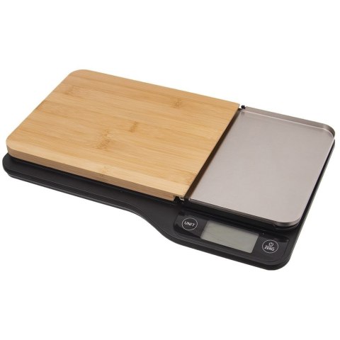 Waga kuchenna z deską bambusową i stalową tacą duża płaska elektroniczna 5kg Waga kuchenna z deską bambusową i stalową tacą duża płaska elektroniczna 5kg