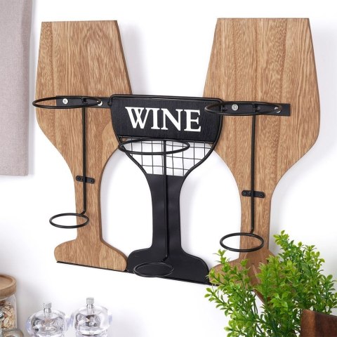 Wieszak na butelki wina drewniany metalowy 40x11x35 cm Wieszak na butelki wina drewniany metalowy 40x11x35 cm