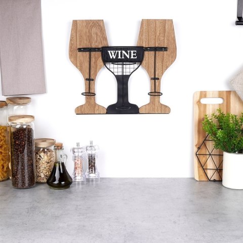 Wieszak na butelki wina drewniany metalowy 40x11x35 cm Wieszak na butelki wina drewniany metalowy 40x11x35 cm