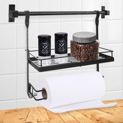 Wieszak na ręcznik papierowy metalowy czarny uchwyt kuchenny reling półka na przyprawy Wieszak na ręcznik papierowy metalowy czarny uchwyt kuchenny reling półka na przyprawy