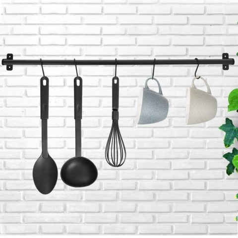 Wieszak reling drążek kuchenny na przybory metalowy czarny haczyki 78,5 cm Wieszak reling drążek kuchenny na przybory metalowy czarny haczyki 78,5 cm