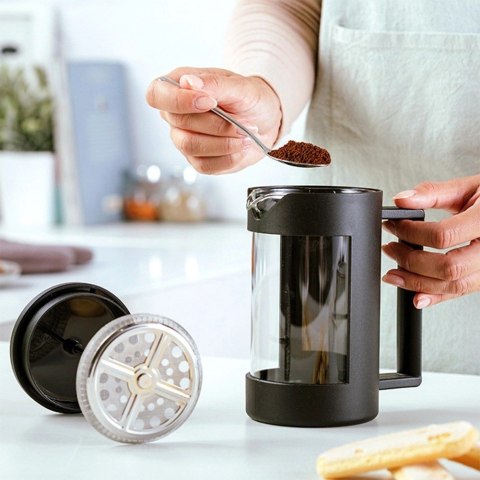 Zaparzacz do Kawy Herbaty Ziół Tłokowy Szklany Dzbanek Czarny NAVA 350 ml
