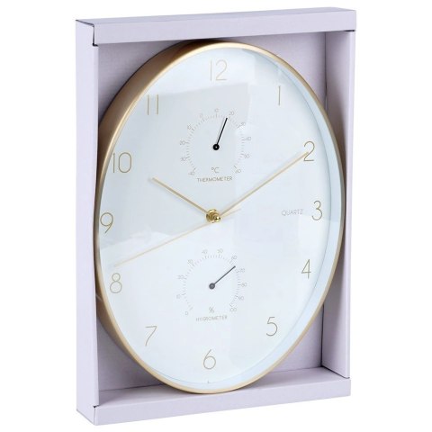 Zegar ścienny biały złoty z termometrem higrometrem 27x34,5 cm Zegar ścienny biały złoty z termometrem higrometrem 27x34,5 cm