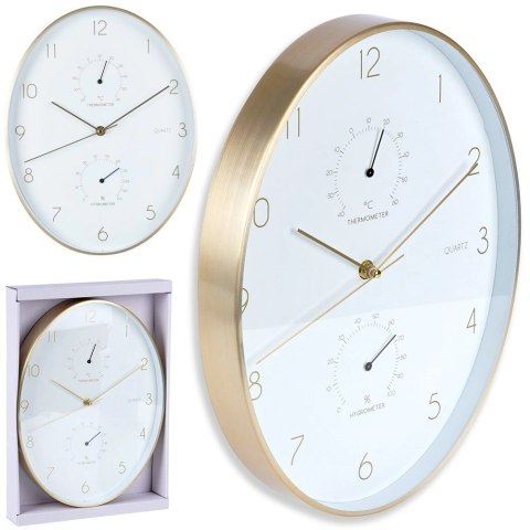Zegar ścienny biały złoty z termometrem higrometrem 27x34,5 cm Zegar ścienny biały złoty z termometrem higrometrem 27x34,5 cm