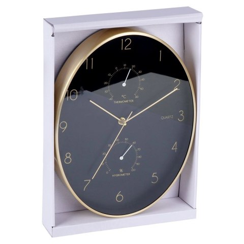 Zegar ścienny czarny złoty z termometrem higrometrem 27x34,5 cm Zegar ścienny czarny złoty z termometrem higrometrem 27x34,5 cm