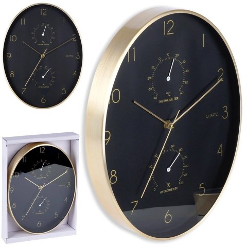 Zegar ścienny czarny złoty z termometrem higrometrem 27x34,5 cm Zegar ścienny czarny złoty z termometrem higrometrem 27x34,5 cm