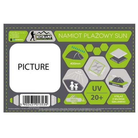 Namiot plażowy Sun 200x100x105 Royokamp 1013534 Namiot plażowy Sun 200x100x105 Royokamp 1013534