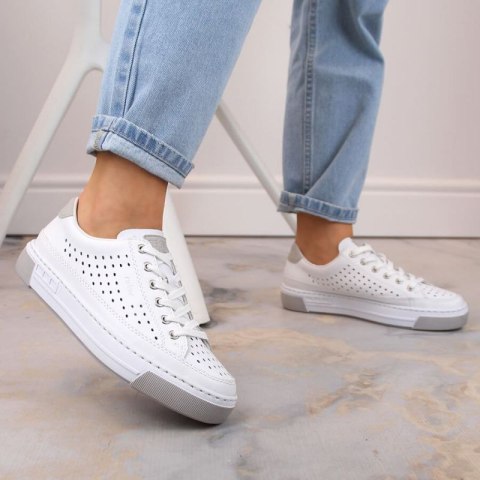 Skórzane buty ażurowe Rieker W RKR642 białe