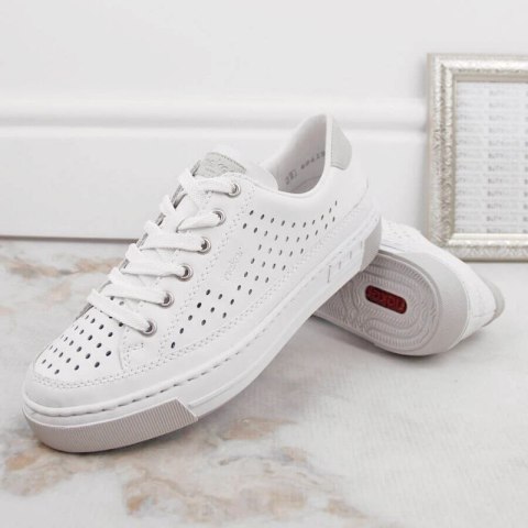 Skórzane buty ażurowe Rieker W RKR642 białe