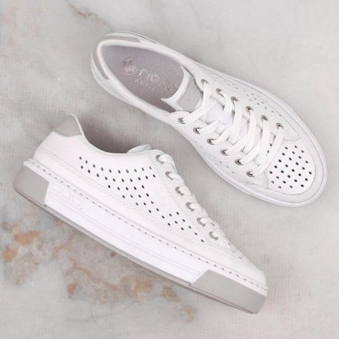 Skórzane buty ażurowe Rieker W RKR642 białe