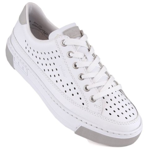 Skórzane buty ażurowe Rieker W RKR642 białe