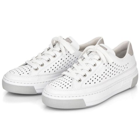 Skórzane buty ażurowe Rieker W RKR642 białe