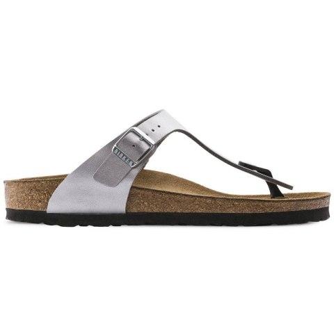 Japonki damskie Birkenstock Gizeh Birko-Flor srebrne regular szerokie (0043851)