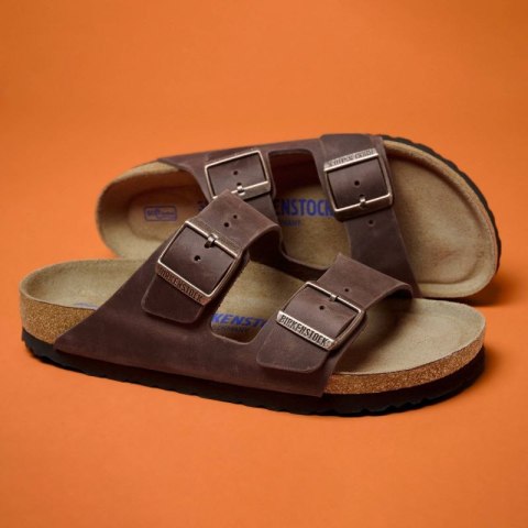 Klapki damskie Birkenstock Arizona Soft Footbed Oiled Leather Habana narrow wąskie (0452763)