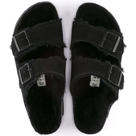 Klapki damskie ocieplane z wełną owczą Birkenstock Arizona VL Shearling Black skóra zamszowa regular szerokie (0752661)