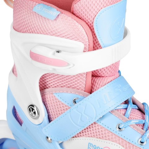 NA0189 ZESTAW LED ŁYŻWOROLKI OCHRANIACZE MOONBEAM BIAŁE ROZM. M(35-38) NILS EXTREME