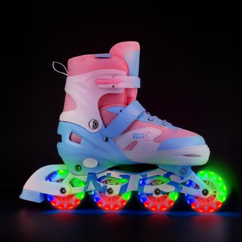 NA0189 ZESTAW LED ŁYŻWOROLKI OCHRANIACZE MOONBEAM BIAŁE ROZM. M(35-38) NILS EXTREME