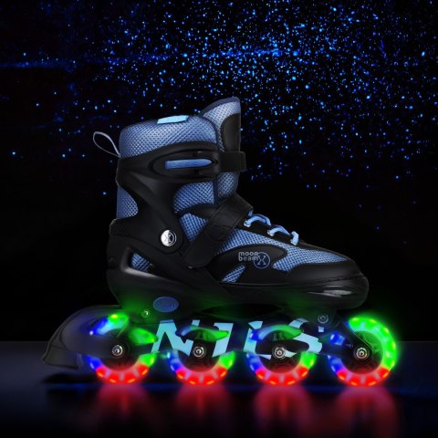 NA0189 ZESTAW LED ŁYŻWOROLKI OCHRANIACZE MOONBEAM NIEBIESKIE ROZM. L(39-42) NILS EXTREME